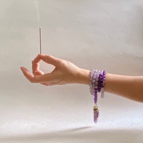 Amethyst and Lavender shops Jade Mala Necklace Meditation Beads