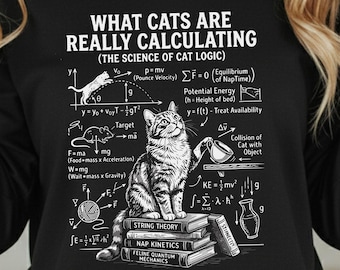 Nerdy Physics Cat Graphic Long Sleeve Tee | Funny Science Teacher Cat Shirt | Teacher gift