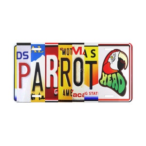 Jimmy Buffett-inspired design, parrot Head  Auto Tag, Fins Up gift 4 fan, gift for him. gift for her Fins Up Vanity tag gift for mom for dad