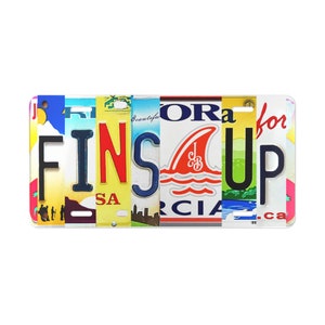 Jimmy Buffet-inspired design, Fins UP Bubbles UP Auto Tag, gift for fan, gift for him. gift for her Fins Up Vanity tag gift for mom for dad