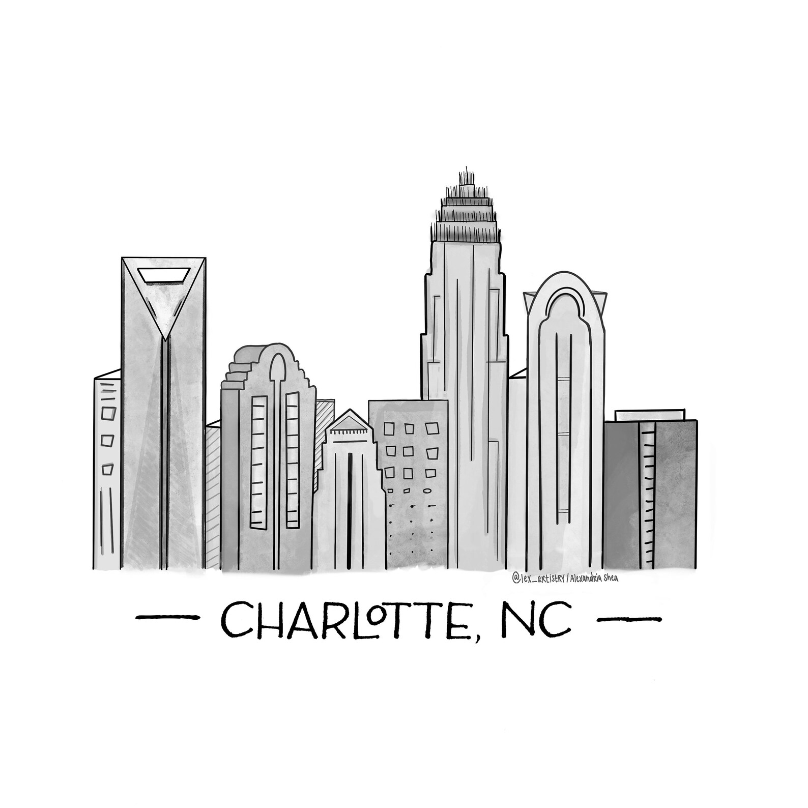 Charlotte NC Illustrated Skyline Art Etsy Denmark