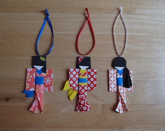 Set of three Japanese Paper Doll Ornaments
