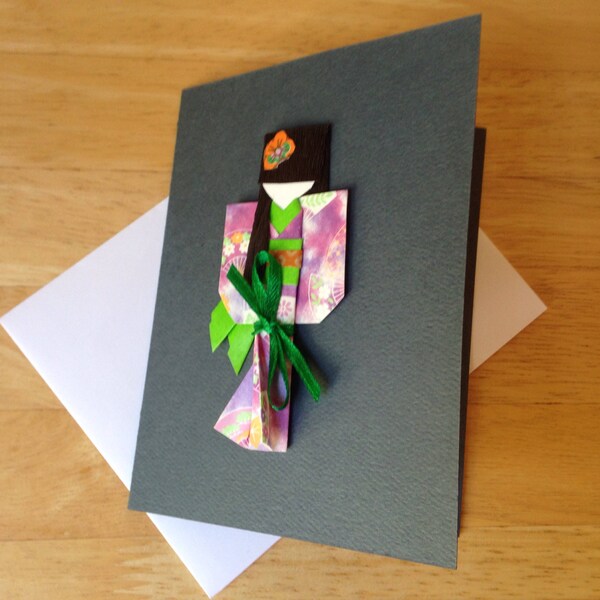 Fancy Handmade Japanese Paper Doll Greeting Card