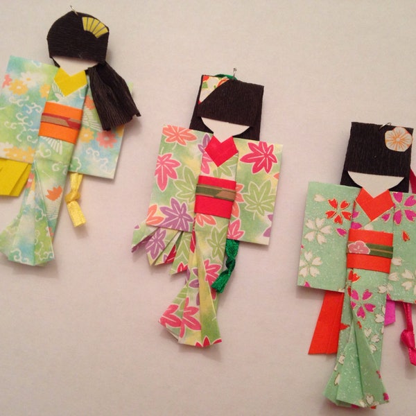 Japanese Paper Doll Origami Ornaments - set of three