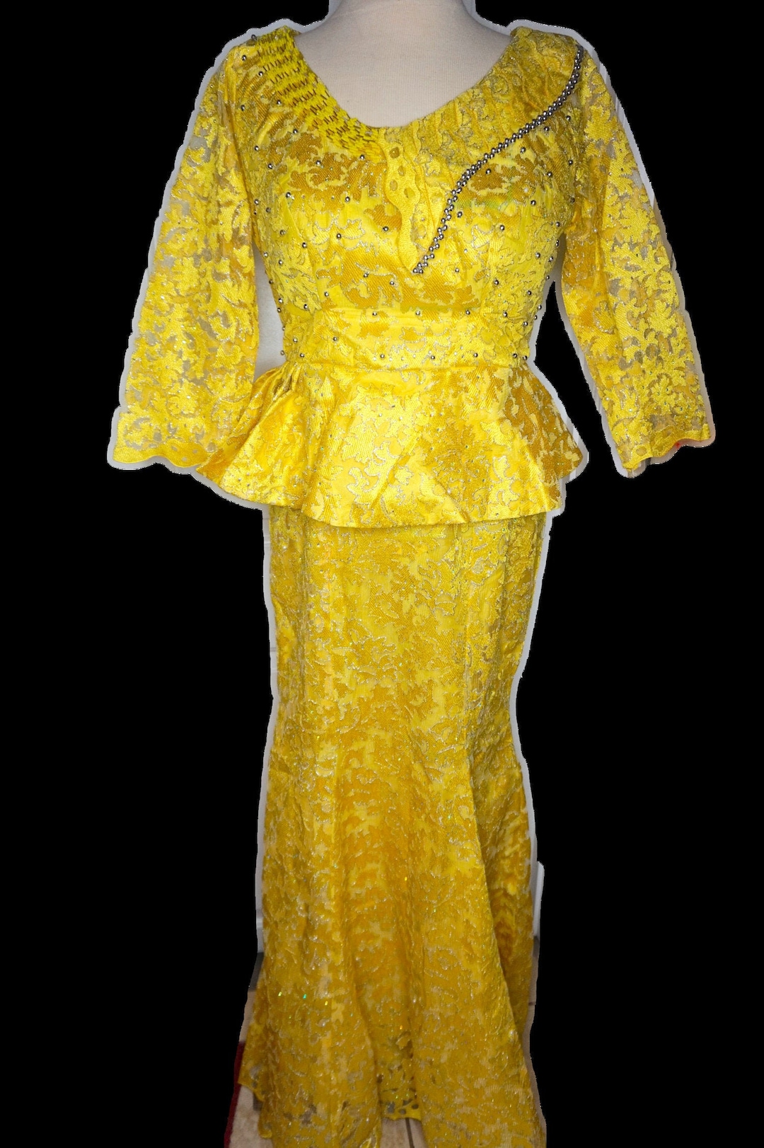knee length dresses for ladies The Vinetta Set in Transparent Yellow Lace 0 / Transparent Yellow Lace