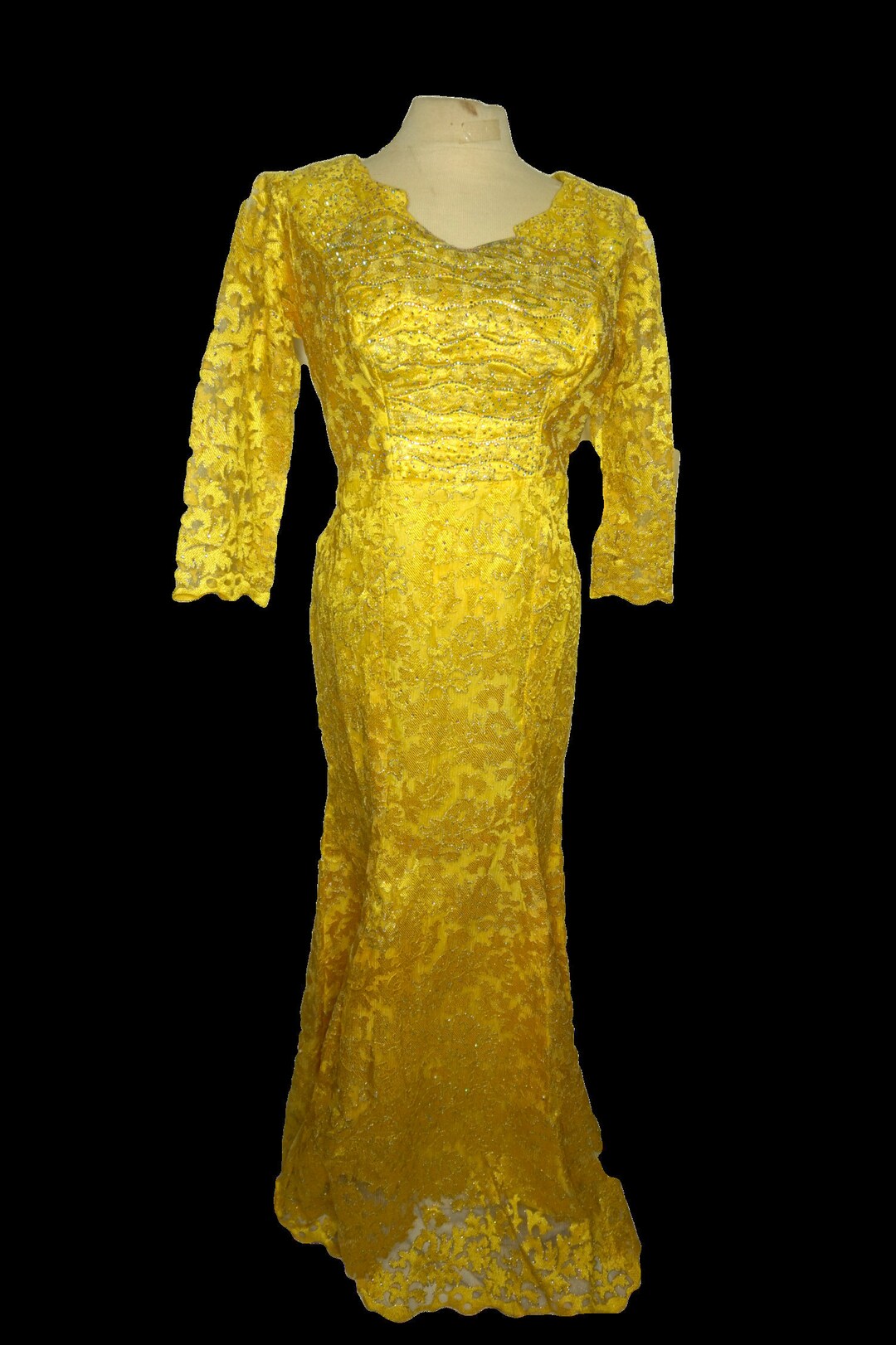 Yellow French Lace Dress Etsy