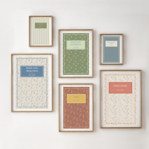 Jane Austen Set of 6 Book Cover Art Print – Digital Poster Bundle – Printable Literary Wall Art Download