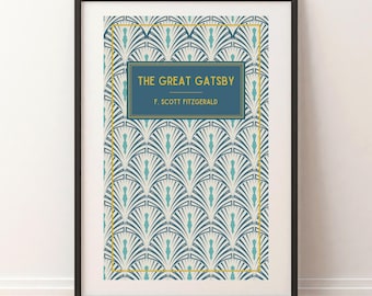The Great Gatsby Buchcover Kunstdruck – F Scott Fitzgerald Digitales Poster – Druckbare Art Deco Literarische Wandkunst Download