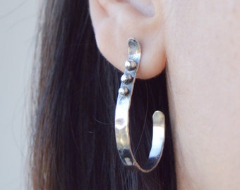 Open hoop earrings, Hammered sterling silver earrings, Medium fashion hoop earrings, Modern hoops