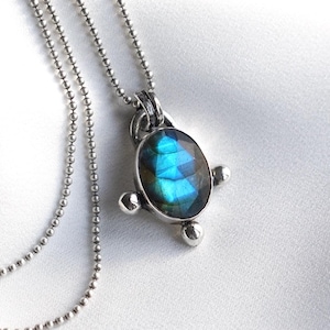 Labradorite Pendant Necklace | Crystal Necklace for Women | Sterling Silver Handmade Jewelry | Minimalist Boho Gift Idea