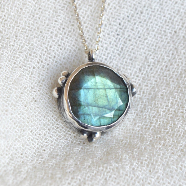 Labradorite silver necklace, Bohemian labradorite pendant, Healing crystal necklace, Blue gemstone necklace, Moonstone jewelry, 'HOPE'
