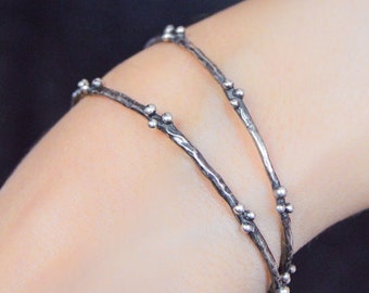 Oxidized silver bangle, organic bracelet, Minimalist cuff bracelets for women, Thin cuff bracelets, Art nouveau cuff, Bridal cuff, ‘HOPE’