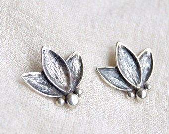 Lotus stud earrings, Sterling silver earrings, Artisan jewelry, Flower jewelry, Water lily, Spiritual gift, Yoga jewelry