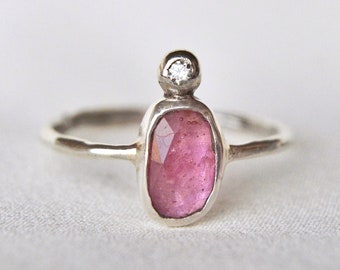 Pink Tourmaline Ring, Rubellite jewelry, Tiny thin band, 925 gemstone Boho jewelry, Crystal ring, Artisan jewelry