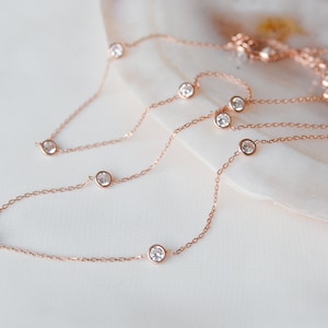 Rose gold cz necklace, Diamond station necklace, Cubic zirconia necklace, Cz station necklace, Sprinkle necklace, wedding neclace