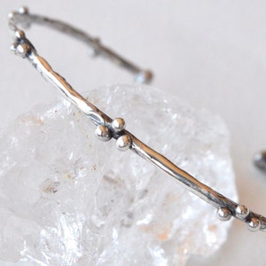 Silver cuff bracelet, Sterling silver bangle, Floral thin bracelet, Stacking bracelet, Fern Jewelry, Organic bracelet, Mom cuff, 'HOPE'