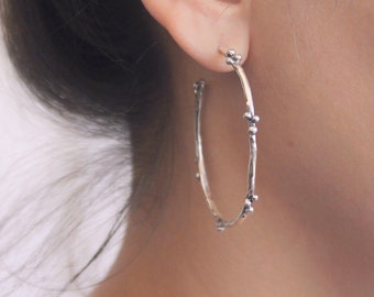 Sterling silver hoop earrings, Medium Hoops, Artisan Hoop Earrings, Unique Hoop earrings, Dainty hoops, Floral earring, Botanical hoop, HOPE