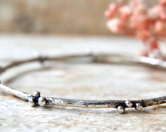 Silver bangle bracelet, Modern silver bangle, Thin bangle,  Bridal bracelet, Artisan fine jewelry, Boho wedding jewelry