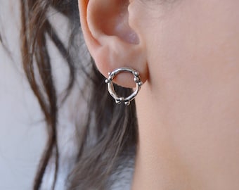 Open circle earrings, Round silver earrings, Minimalist circle studs, Geometric small earrings, Delicate hoop studs, 'HOPE'