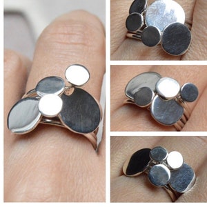 Mushroom delicate silver stacking rings, Minimalist round ring set, Fun design rings for everyday wear