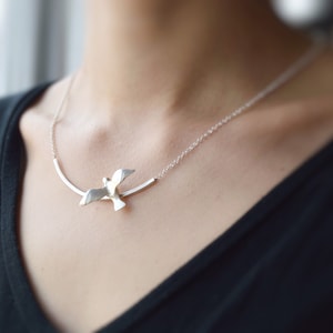 Flying bird necklace, artisan necklace, animal sterling silver necklace