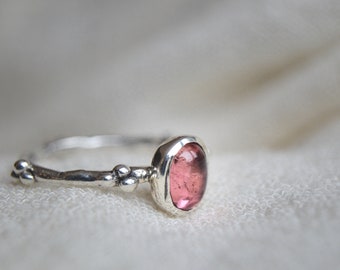 Pink tourmaline stone sterling silver handmade ring,  'HOPE'