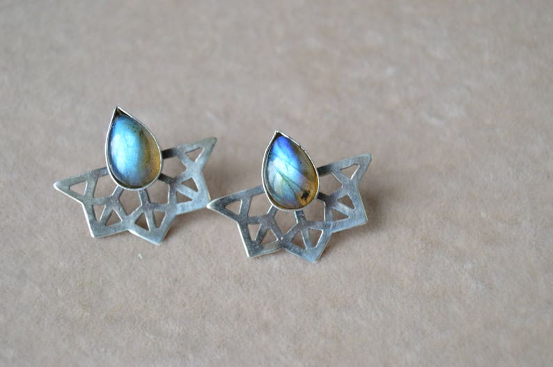 Geometric earrings Labradorite mandala earrings Blue healing stone jewelry Yoga jewelry Unique moonstone jewelry