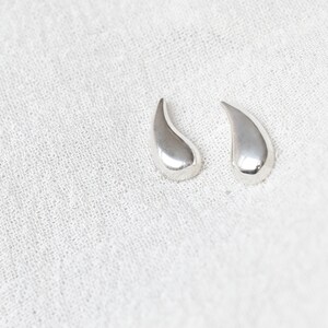May include: A pair of silver teardrop-shaped earrings.