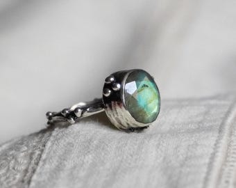 Labradorite Sterling Silver Ring, Handmade Oxidized Boho Jewelry