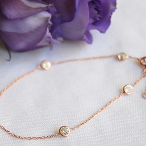 Rose Gold CZ Station Bracelet: Sterling Silver Diamond-Look