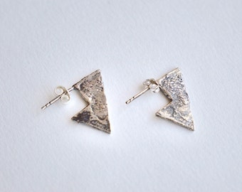 Triangle silver studs, Bohemian stud earrings, Boho chic earrings, Unique mini studs, Geometric design jewelry, Simple charming earrings