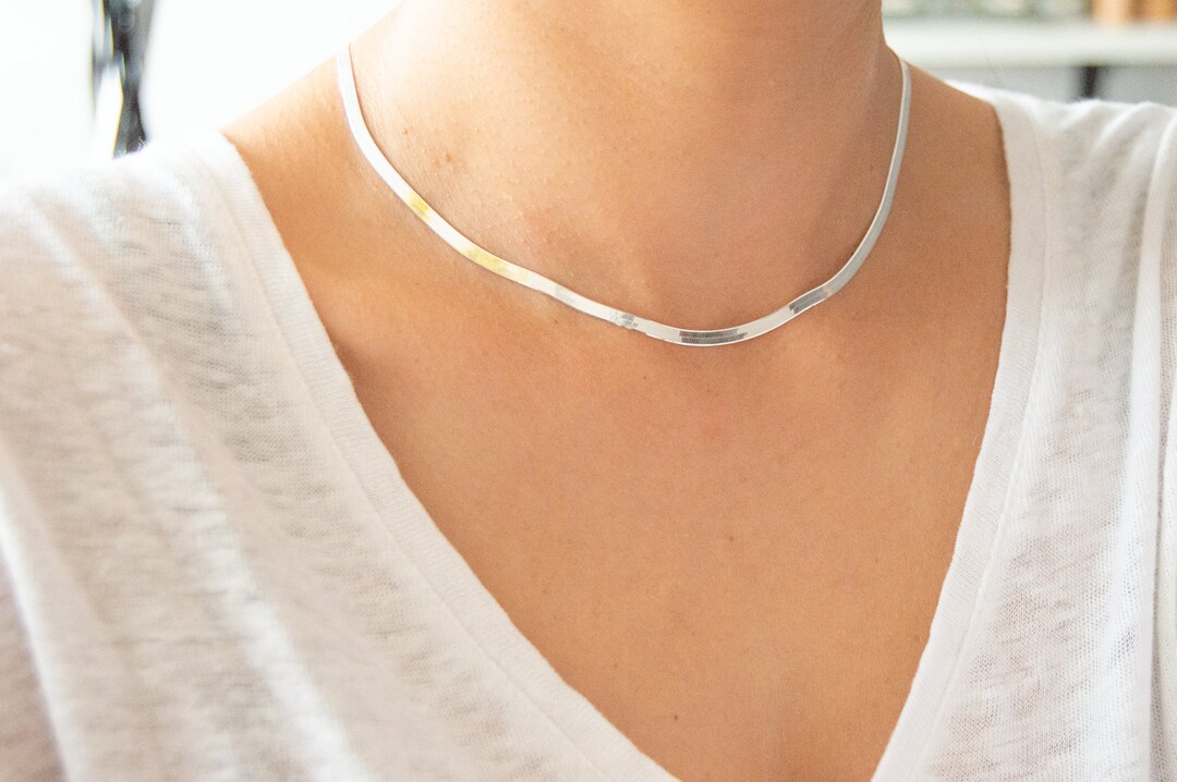 ☆TATIANA☆ Silver 925 Modern Flat Snake Chain Necklace NZ21 ○TATIANA○ Silver 925 Modern Flat Snake Chain Necklace NZ21