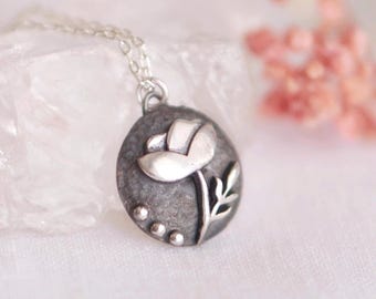 June birth flower sterling silver necklace with a delicate rose pendant designed as a minimalist botanical charm and gift for her
