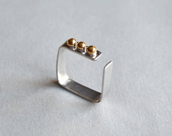 Handmade minimalist silver ring, modern silver and gold ring, mixmetal ring, FREE SHİPPİNG