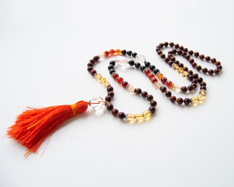 Mala necklace, Hand knotted mala, 108 beads mala, Meditation beads, Gemstone tassel necklace, Prayer necklace, Yoga gift, SELF-CONFIDENCE image 2