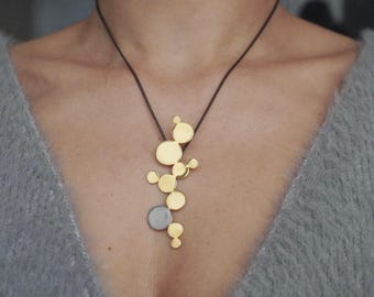 Gold Plated Silver Geometric Statement Necklace, Handmade Modern Jewelry