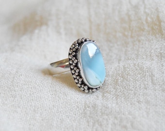 Larimar stone silver ring, Blue stone ring, Natural stone handmade ring, Bohemian jewelry with blue stone, Gift for her, Mother's day gift