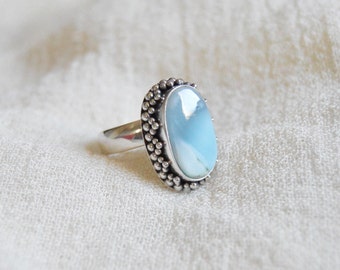 Larimar stone silver ring, Blue stone ring, Natural stone handmade ring, Bohemian jewelry with blue stone, Gift for her, Mother's day gift