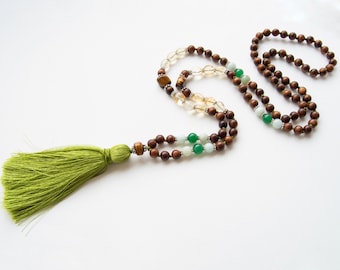 Healing gemstones mala necklace, Knotted Mala Beads, Boho Festival Jewelry, 108 beads mala, Meditation beads,  LUCK, COURAGE and FERTILITY