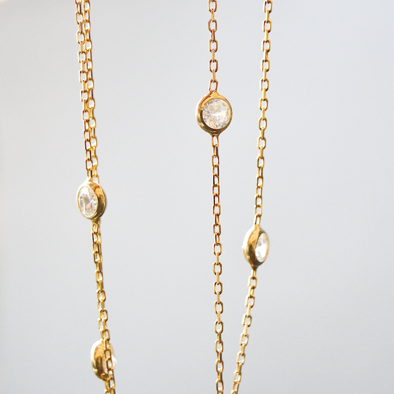 Gold CZ station necklace, By the yard necklace, Cubic zirconia n Gold CZ station necklace, By the yard necklace, Cubic zirconia n