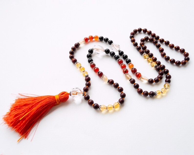 Mala necklace, Hand knotted mala, 108 beads mala, Meditation beads, Gemstone tassel necklace, Prayer necklace, Yoga gift, SELF-CONFIDENCE image 4