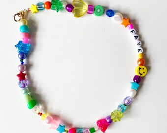 Cute handmade beaded freshwater pearl necklace beado/'s 90s style nostalgic colourful bead necklace evil eye charm necklace accessory