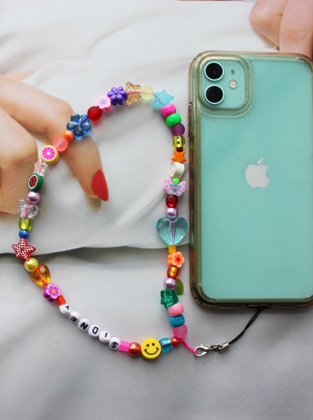 Phone Beads Phone Charms Rainbow Pearl Beaded Customised - Etsy