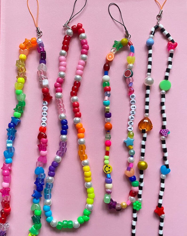Phone beads phone charms rainbow pearl beaded customised