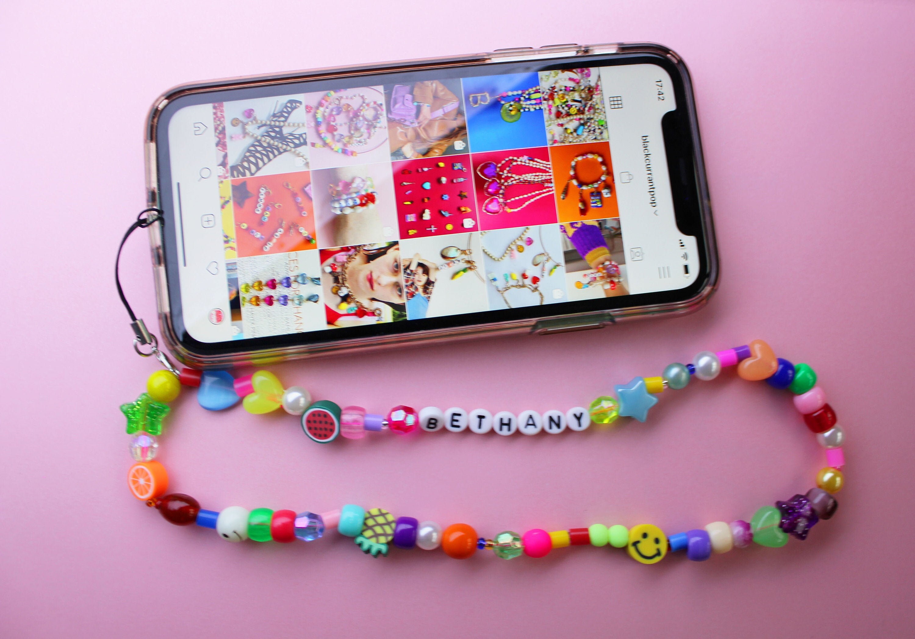 Phone Beads Phone Charms Rainbow Pearl Beaded Customised Etsy UK