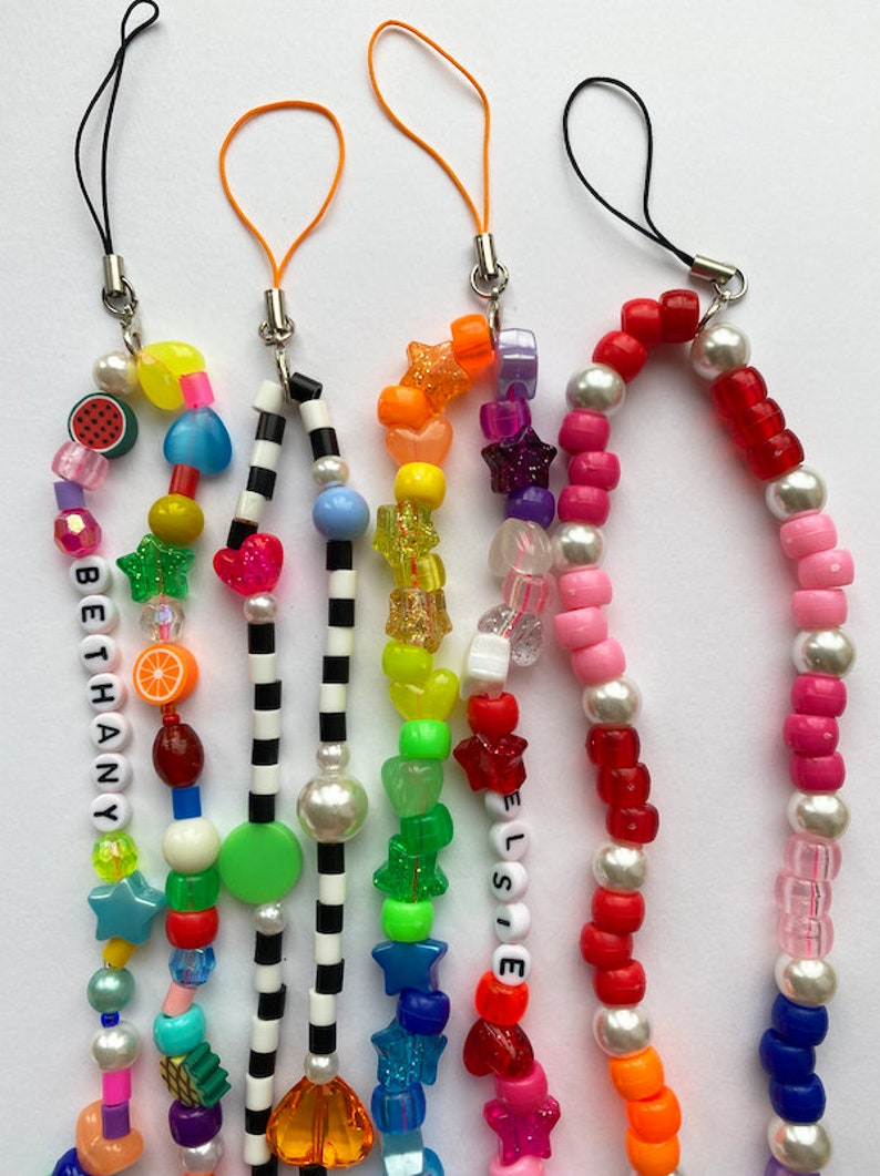 Phone beads phone charms rainbow pearl beaded customised