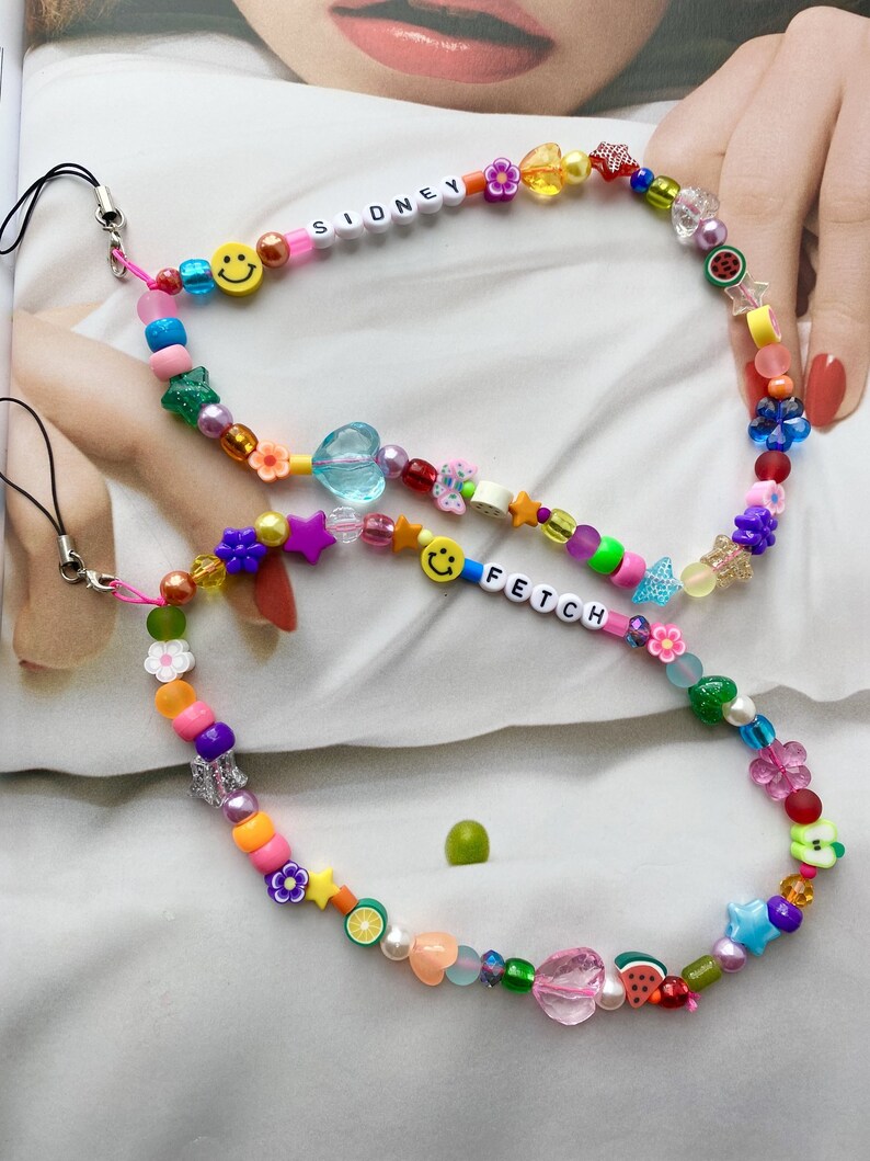 Phone beads phone charms rainbow pearl beaded customised