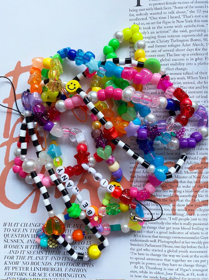 Phone Beads Phone Charms Rainbow Pearl Beaded Customised Etsy UK