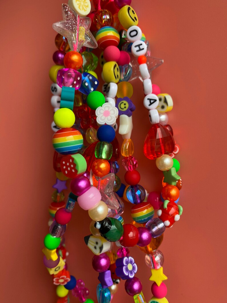 Phone Beads Phone Charms Rainbow Pearl Beaded Customised Etsy