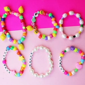 Cute handmade beaded freshwater pearl necklace beado/'s 90s style nostalgic colourful bead necklace evil eye charm necklace accessory